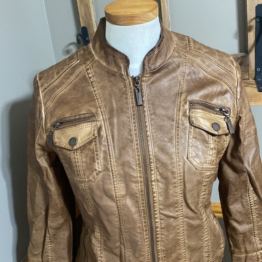 Jou Jou light brown faux leather jacket size small - Picture 5 of 11